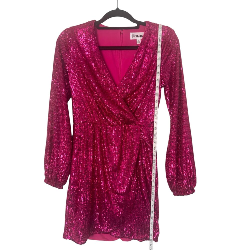 NWT The Drop Helena Sequin Wrap Dress Luminous Pink Size XS - Picture 7 of 12